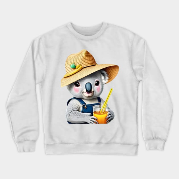 Chill Koala Vibes: Overalls, Straw Hat, and Soda Sips! Crewneck Sweatshirt by Stevie26